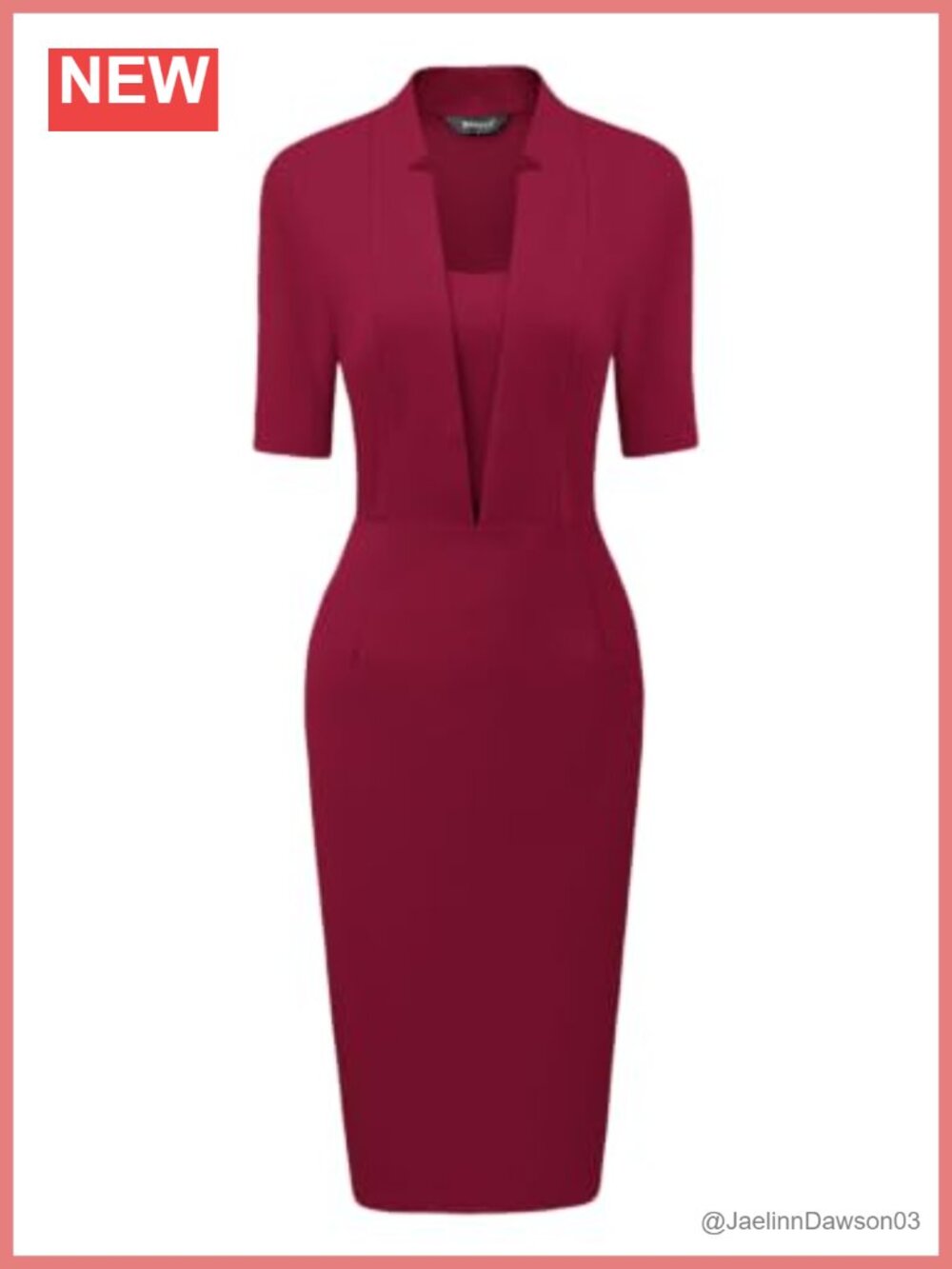 Short Sleeve Business Pencil Dress V-Neck Bodycon Midi Work Office